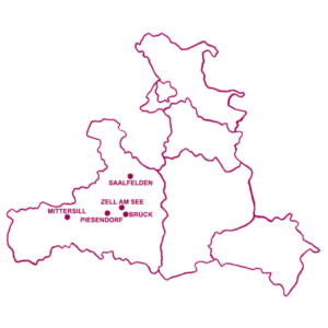 Die Betreuungsstandorte werden auf einer Landkarte vom Bundessland Salzburg angezeigt.