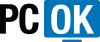 Schriftzug PC OK, das OK in Weiß auf blauem Hintergrund, Symbol für barrierefreie IT-Lösungen